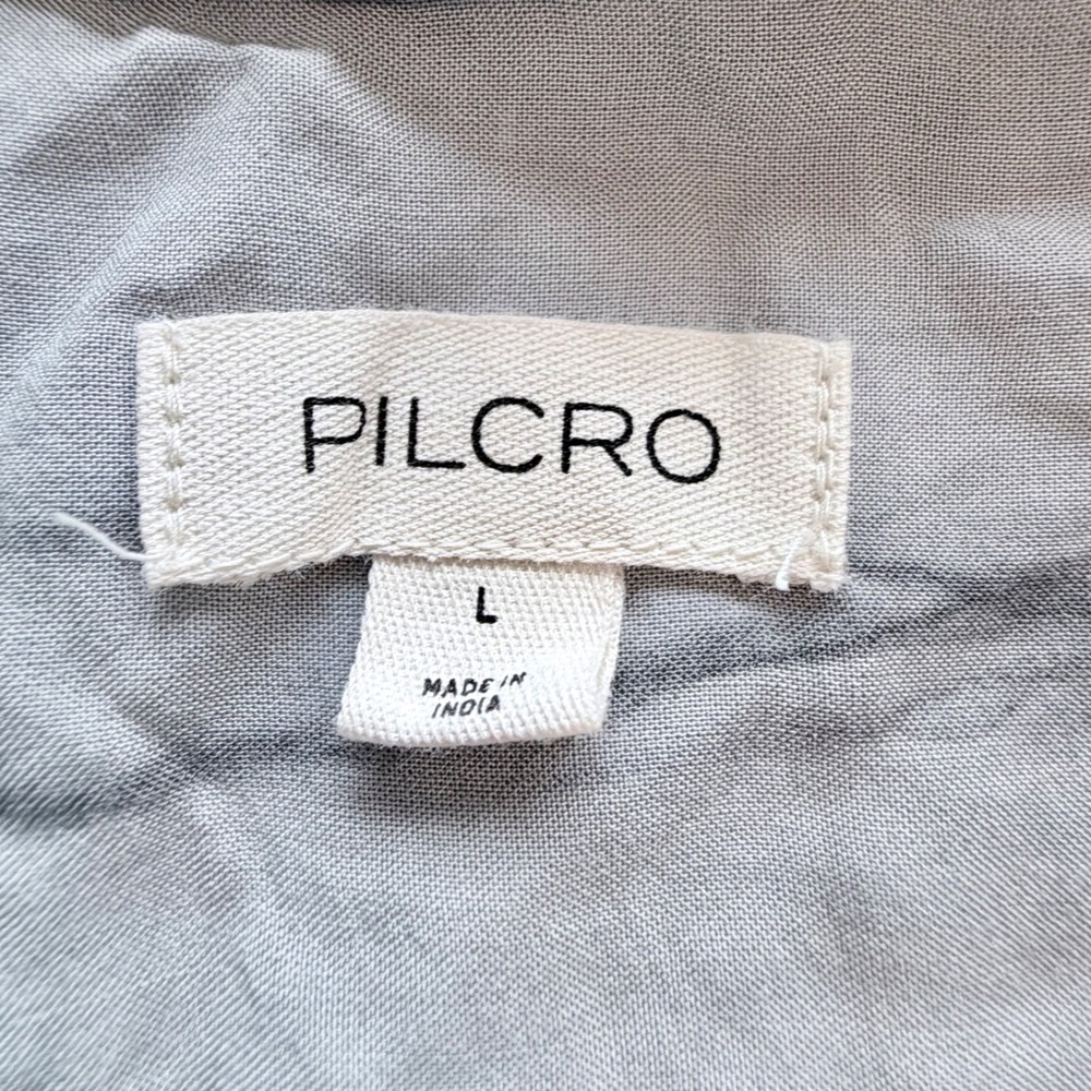 Pilcro Anthropologie Metallic Silver Foil Button Down Shirt Grey Rayon Large - Picture 8 of 10